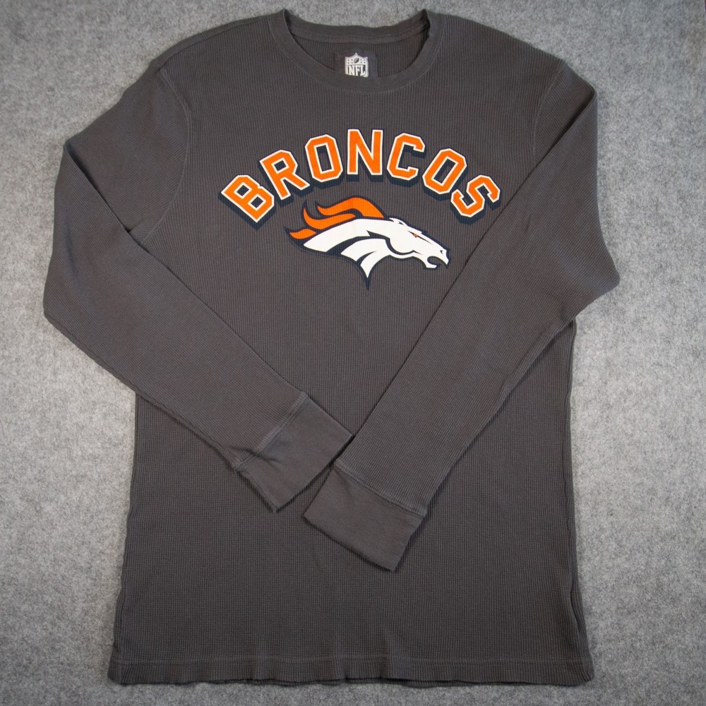 Denver Broncos Shirt Mens Large Gray Waffle Knit Thermal Long Sleeve NFL Team